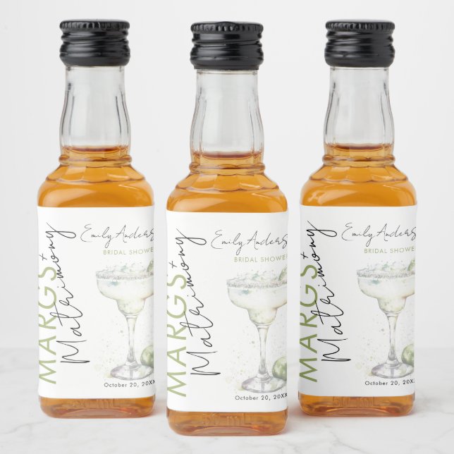 Elegant Modern Margs and Matrimony Bridal Shower Liquor Bottle Label (Bottles)