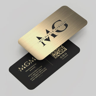 Elegant Modern Marketing Black Faux Gold Monogram  Business Card