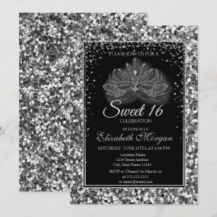 Elegant Modern Masque Silver Sequins Sweet 16 Invitation