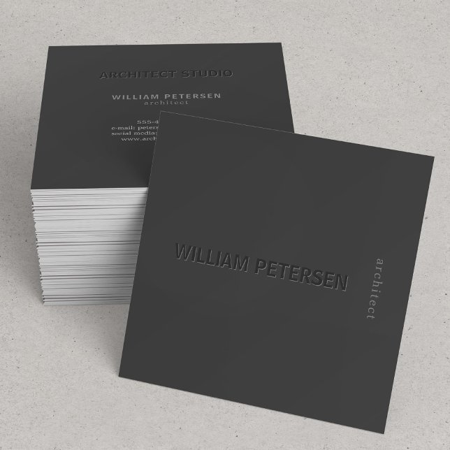 Elegant modern matte black and grey professional square business card (Creator Uploaded)