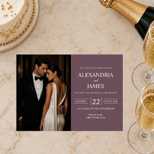 Elegant Modern Mauve Photo Wedding Invitation
