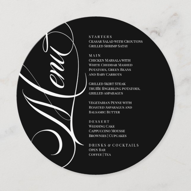 Elegant modern Menu Black and White (Front)
