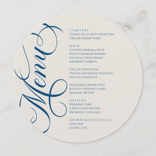 Elegant modern Menu Marfil and Blue Navy (Front)