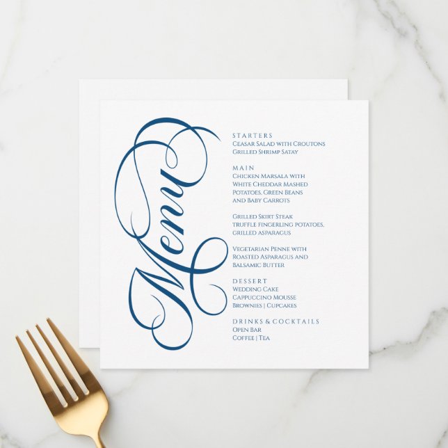 Elegant modern Menu White and Blue Navy (Front/Back In Situ)