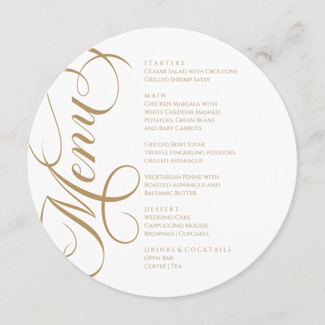 Elegant modern Menu White and Gold (Front)