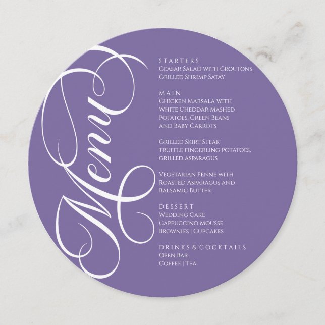 Elegant modern Menu White and Purple (Front)