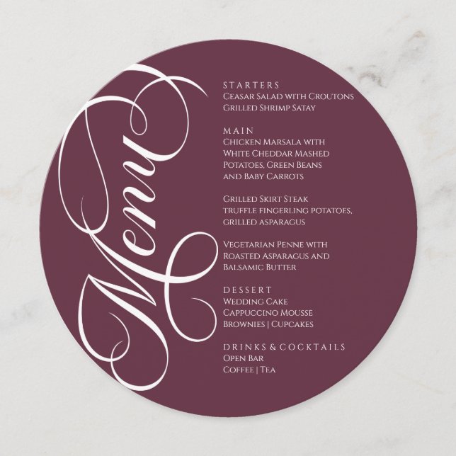 Elegant modern Menu White and Wine (Front)