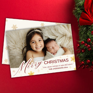 Elegant modern Merry Christmas 1 photo snowflake Holiday Card