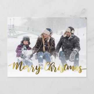 Elegant Modern Merry Christmas Gold Foil Photo Postcard