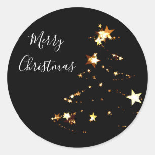 elegant modern Merry Christmas gold stars Classic Round Sticker