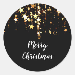 elegant modern Merry Christmas gold stars Classic Round Sticker