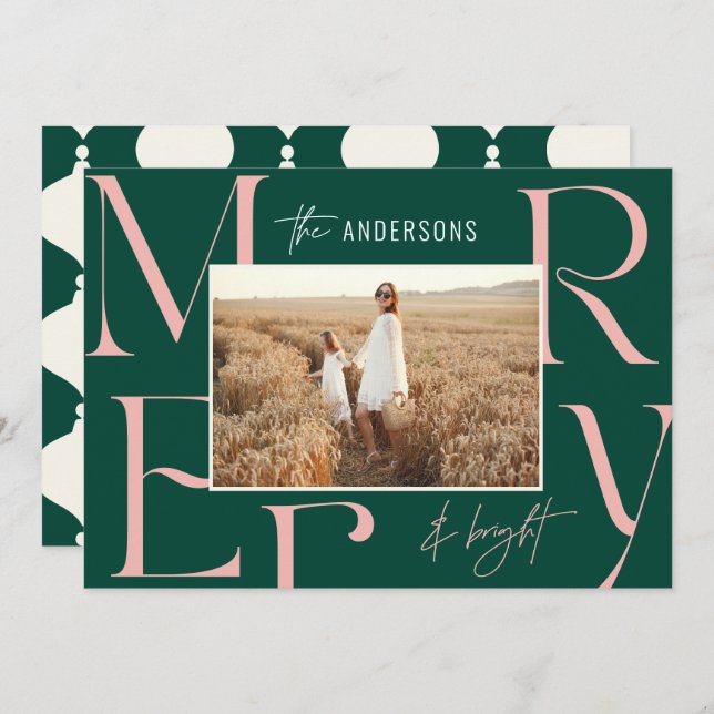 Elegant modern merry Christmas photo typography Announcement (Front/Back)