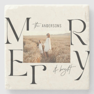Elegant modern merry Christmas photo typography Stone Coaster