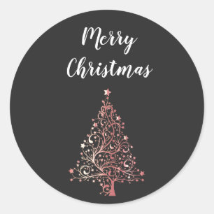 elegant modern Merry Christmas rose gold tree Classic Round Sticker