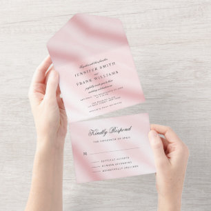 Elegant Modern Metallic Pink White Simple Chic All In One Invitation