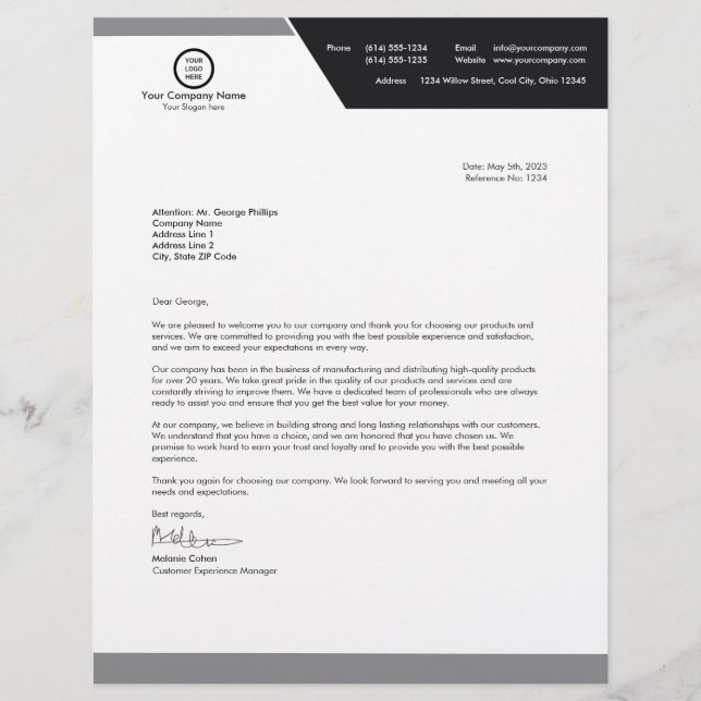 Elegant Modern Minimal Black & White Professional Custom Letterhead (Front)