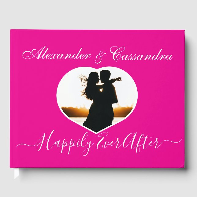 Elegant Modern Minimal Bold Bight Pink Wedding Gu Guest Book (Front)