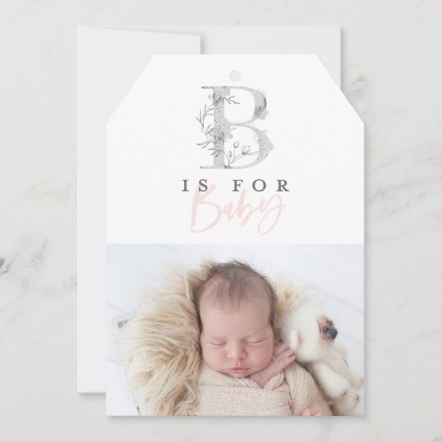 Elegant modern minimal botanical photo newborn announcement (Front)