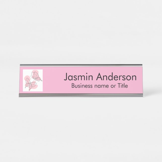 Elegant Modern Minimal Butterflies Desk Name Plate (Front)
