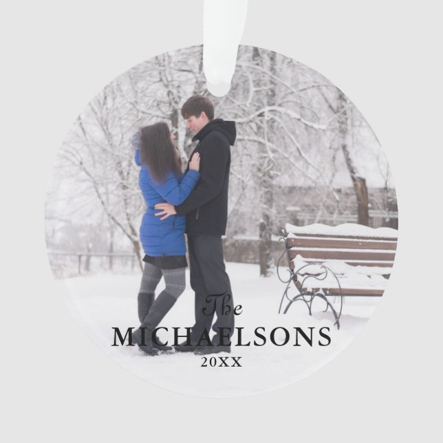 Elegant Modern Minimal Christmas Couple Photo Ornament (Front)