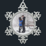 Elegant Modern Minimal Christmas Couple Photo Snowflake Pewter Christmas Ornament<br><div class="desc">A stylish modern photo holiday ornament with your last name over your full size photograph. Your special photo will look gorgeous in this unique, modern and minimal design. An elegant, minimal design to stand out from the crowd this holiday season! Photo template via Pixabay licensed under CC0 and must be...</div>