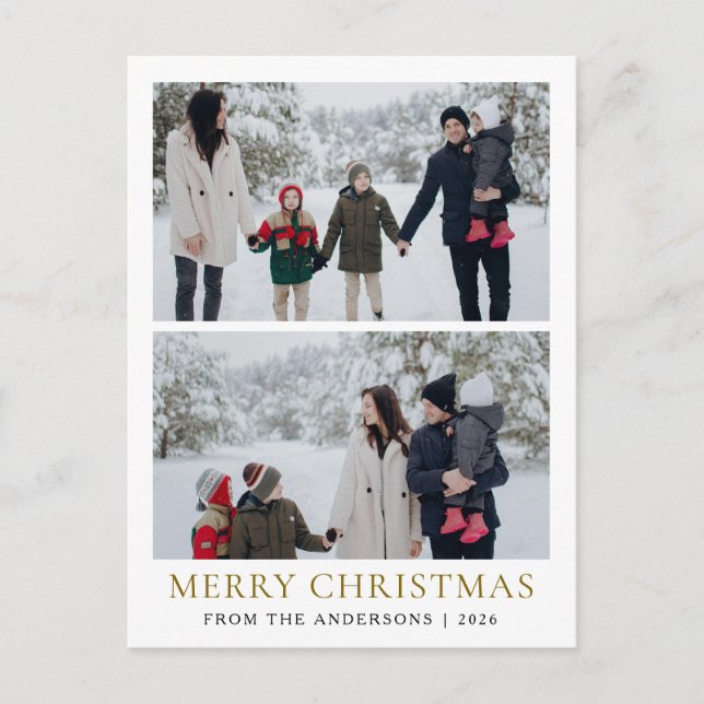 Elegant Modern Minimal Christmas Family 2 Photo Holiday Postcard (Front)