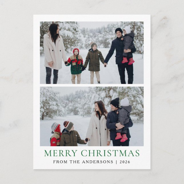 Elegant Modern Minimal Christmas Family 2 Photo Holiday Postcard (Front)