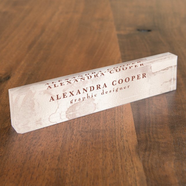 Elegant modern minimal coper rose gold marble  nameplate (Side)