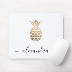 Elegant modern minimal copper gold white pineapple mouse pad