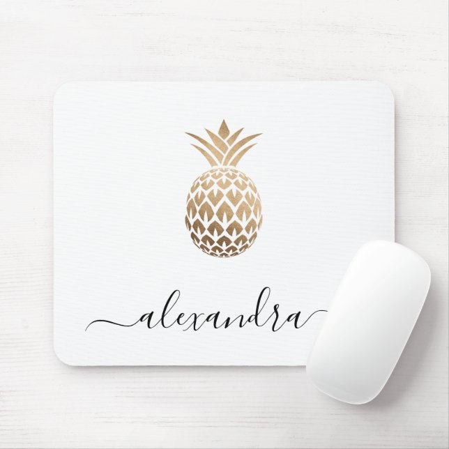 Elegant modern minimal copper gold white pineapple mouse pad (With Mouse)