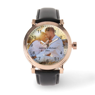 elegant modern minimal couple photo custom watch