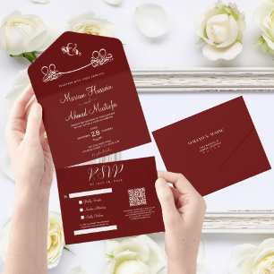Elegant Modern Minimal Dark Red Islamic Nikah All In One Invitation