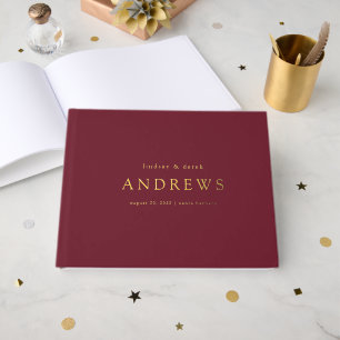 Elegant Modern Minimal Deep Burgundy Wedding Guest Book