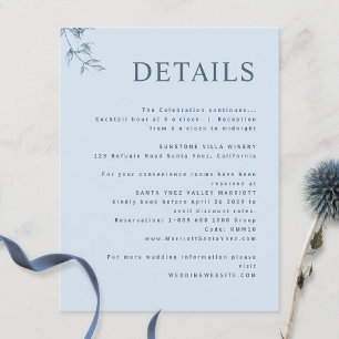 Elegant, Modern Minimal Dusty Blue Wedding Details Enclosure Card