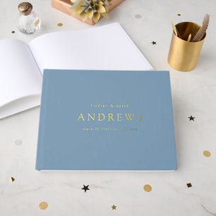 Elegant Modern Minimal Dusty Blue Wedding Guest Book