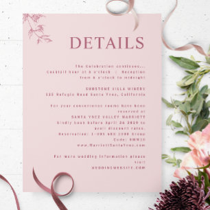 Elegant Modern, Minimal Dusty Pink Wedding Details Enclosure Card