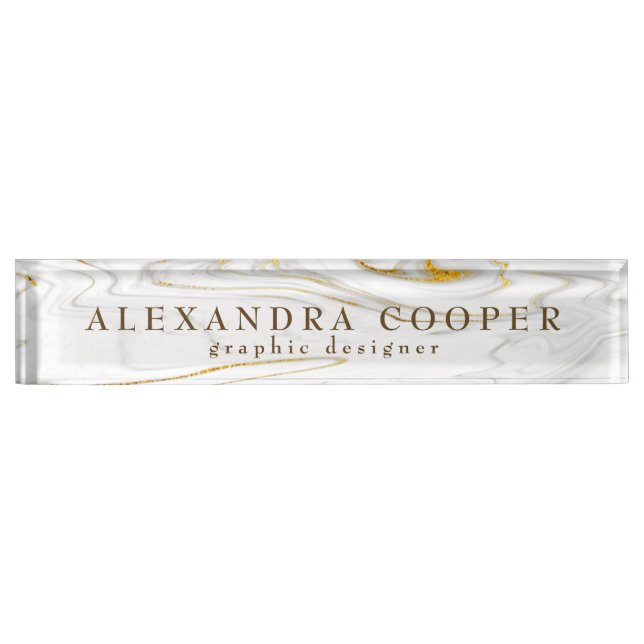 Elegant modern minimal gold & marble  nameplate (Front)
