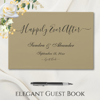 Elegant Modern Minimal Golden Tan Wedding Guest Book