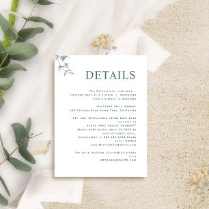 Elegant, Modern, Minimal Green Wedding Details Enclosure Card