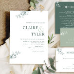 Elegant Modern Minimal Green Wedding Invitation<br><div class="desc">Modern elegant wedding invitation with contemporary typography and subtle fine hand-drawn floral detail in green hues. Easy to fill in the template. Ability to "edit using design tool" and make changes to font size, style, and position. For cases where the couple's name on the top is much longer than the...</div>