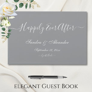 Elegant Modern Minimal Grey White Wedding Guest Book