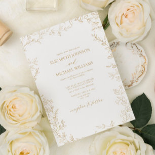 Elegant Modern Minimal Leaf Gold Wedding Invitation