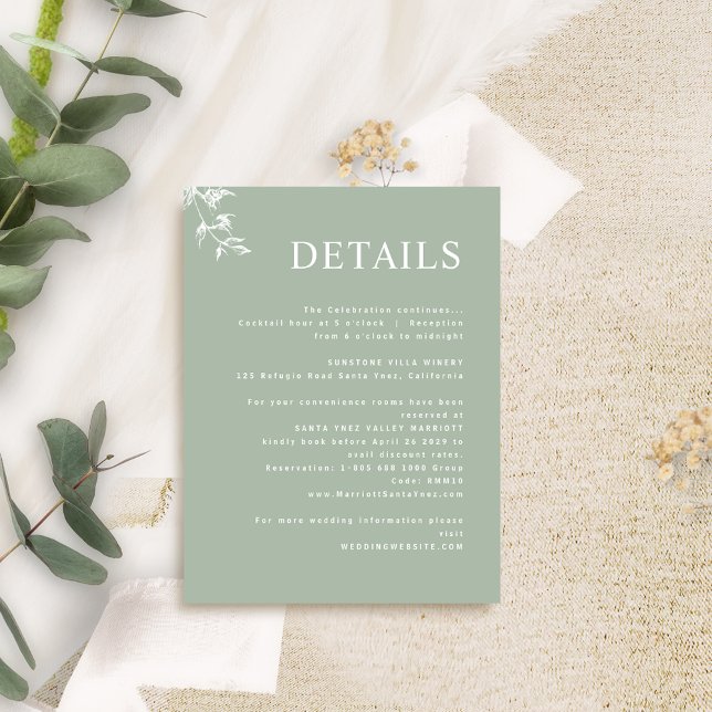 Elegant, Modern Minimal Pale Green Wedding Details Enclosure Card (Creator Uploaded)