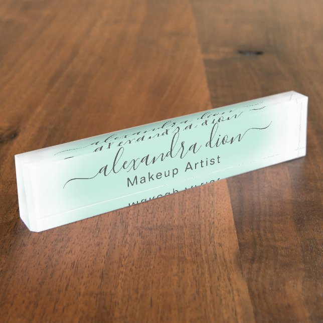 Elegant modern minimal pastel mint green nameplate (Side)