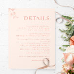 Elegant, Modern, Minimal Peach Wedding Details Enclosure Card<br><div class="desc">Elegant peach vertical Wedding details enclosure card with all text sections available for customisation, so you can add any information you like. Design with modern typography and minimal style with subtle hand-drawn white botanical detail. If needed, you can select "edit using design tool" and make changes to text position, size,...</div>