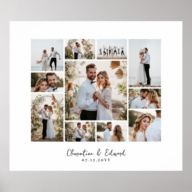 Elegant modern minimal photo collage wedding poster (Front)