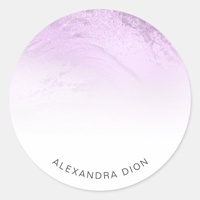 Elegant modern minimal purple glitter marble classic round sticker (Front)