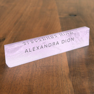 Elegant modern minimal purple glitter marble nameplate