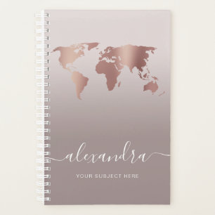 Elegant modern minimal rose gold grey world map planner
