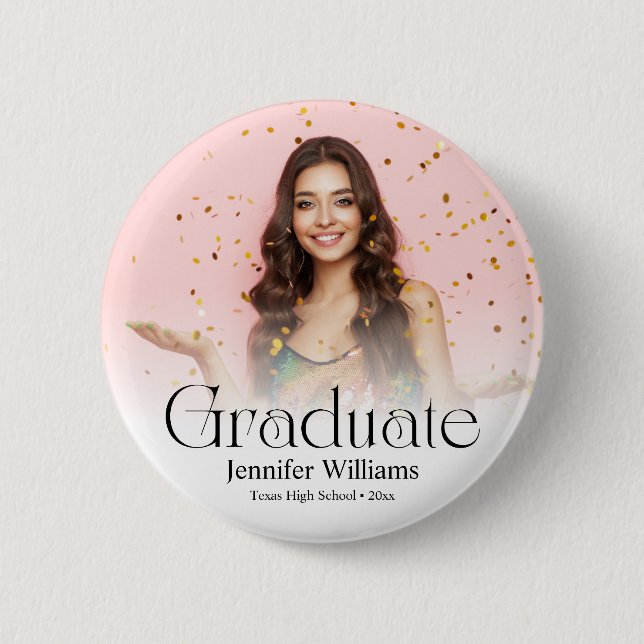 elegant modern minimal script  photo Graduation  6 Cm Round Badge (Front)